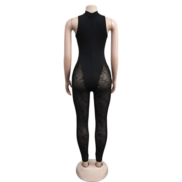 Sheer Mesh Black Jumpsuit XS-2XL | Sexy Clubwear Bodysuit One-Piece Baddie Fit - Picture 4 of 10